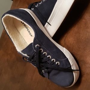 Suede, fleece lined, platform Superga sneakers